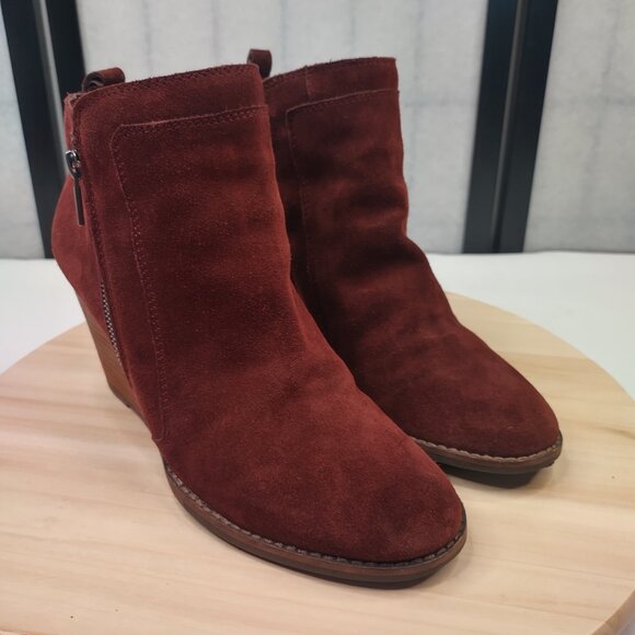 Lucky Brand Yahir Suede Wedge Raisin Burgandy Ankle Booties Women US 9M / 40 - Picture 3 of 13